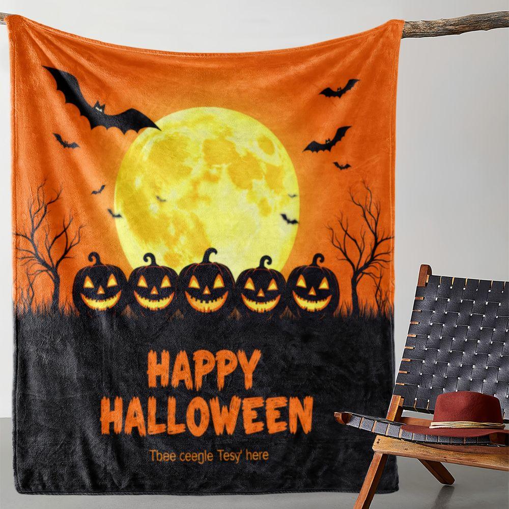 Spooky Pumpkin Moon Night Printed Flannel Throw Blanket Soft Warm Fleece Bed Sofa Cover,Decorative Festival Bedding for Autumn Home Decor