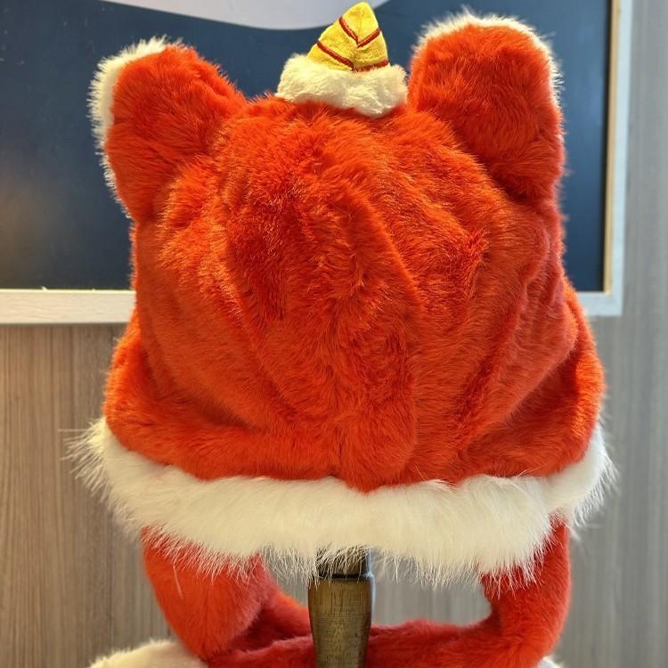 Lion Dance Plush Hat For Adults Warm Winter Earflap Beanie With Soft Faux Fur