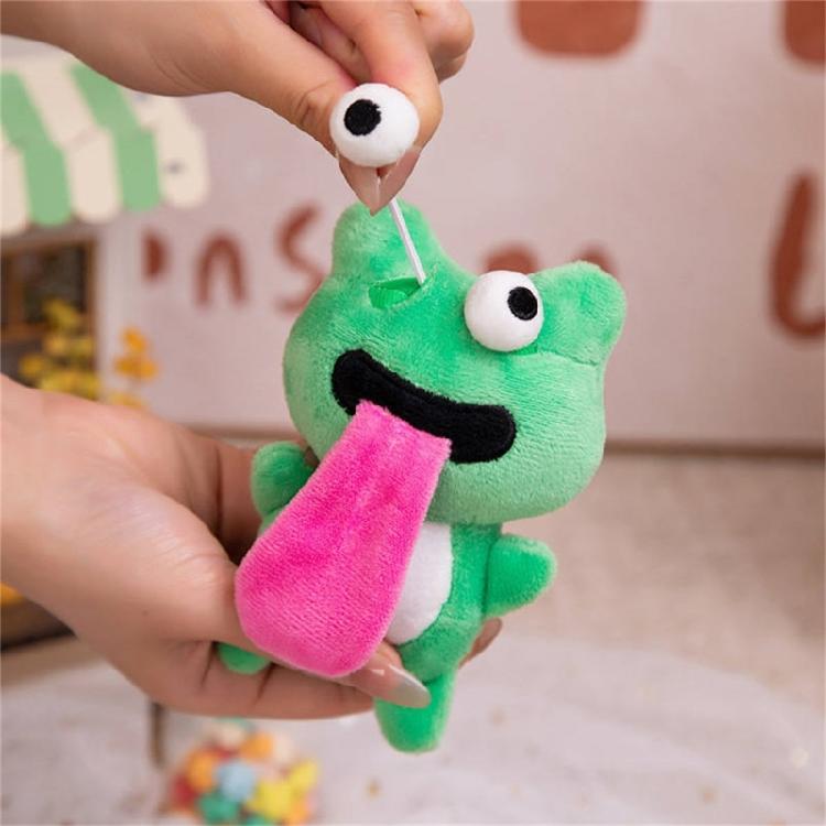 Backpack Charm Plush Keychains Sticking Out Tongue Frog Magnetic Attraction Toy