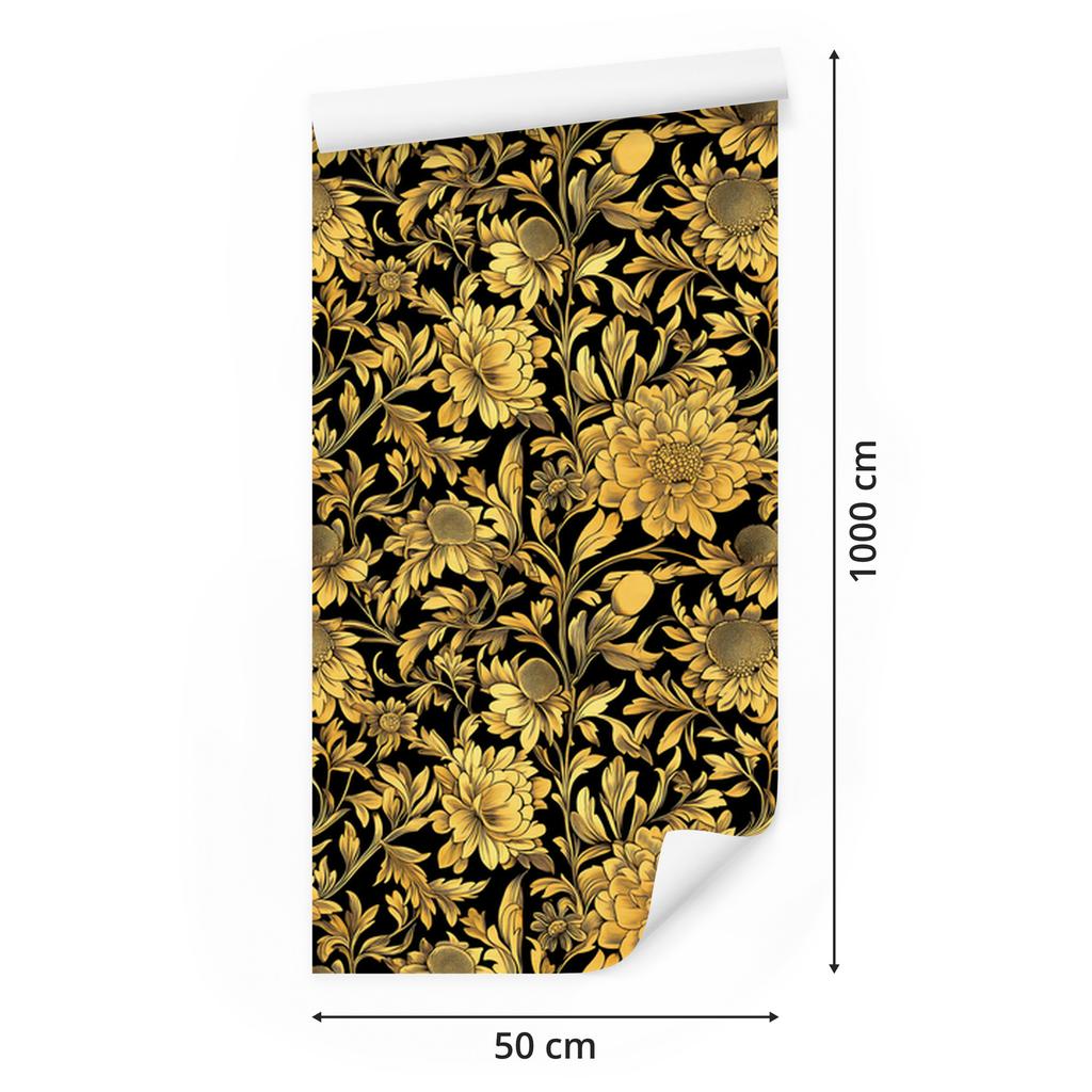 Golden Hibiscus Wallpaper Ochre, Gold, Yellow and Black 50x1000