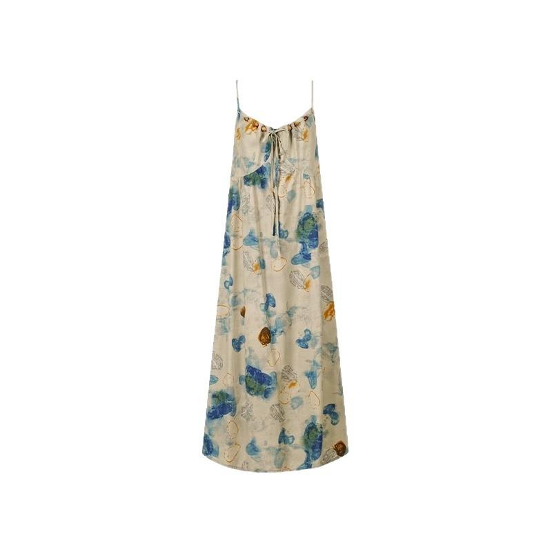 New Chinese suspender dress, ink painting, tie-dye, niche design, literary and artistic national style long skirt, holiday style photo skirt