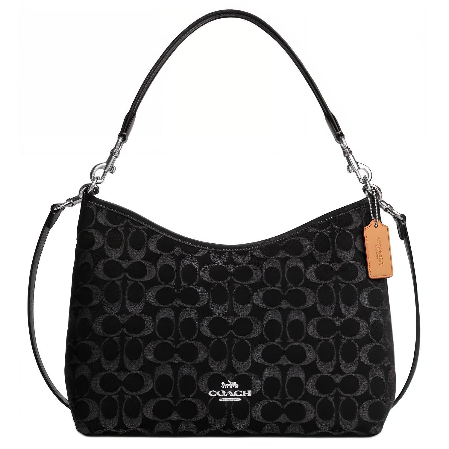 Coach Women's Black Laurel 31 Classic Monogram Denim Crossbody Shoulder Bag Large Bags Cde44-Svbk