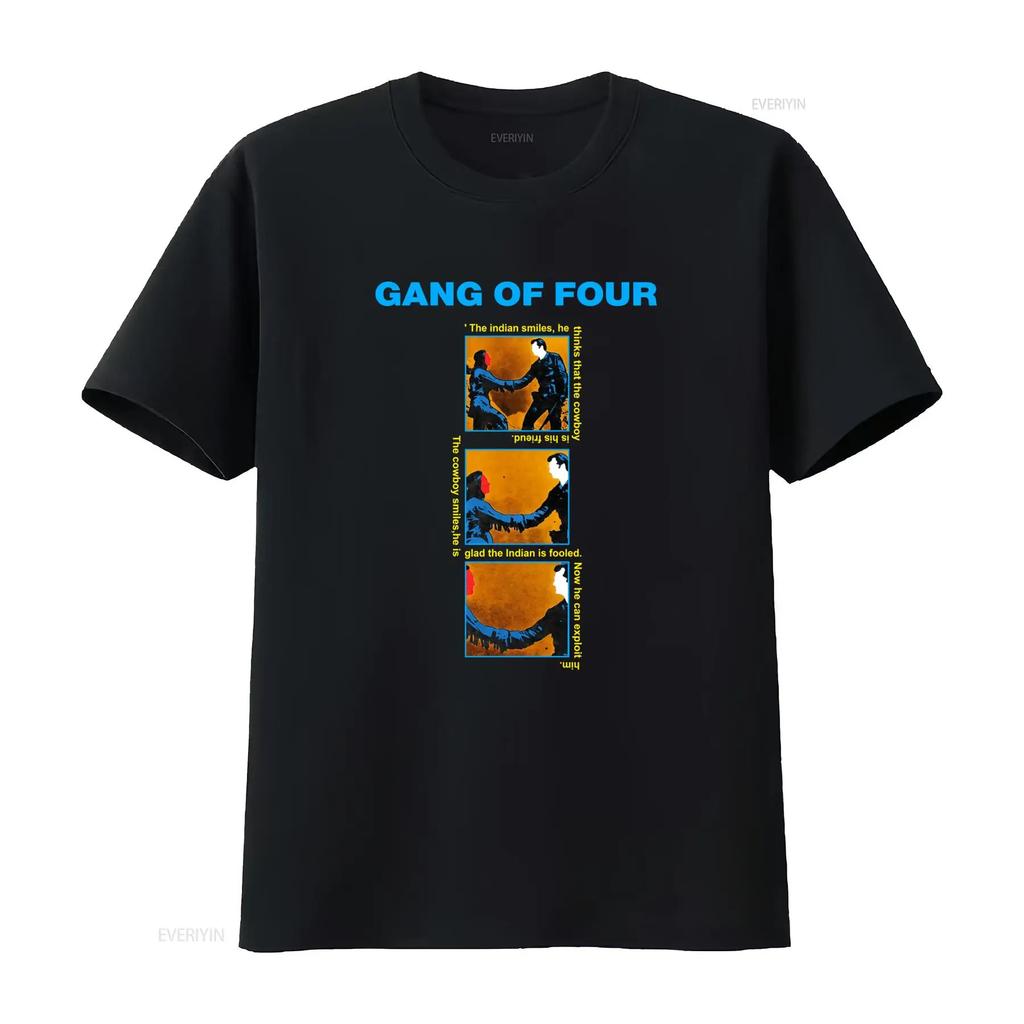 NEW POPULAR Gang of Four Entertainment English Music Logo T Shirt S 4XL with Comic Strip Print Vintage Washed Versatile