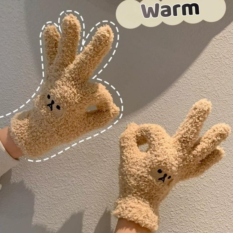 Kawaii Handschuhe Damen Niedlich Cartoon Bestickter Bär Touchscreen Handschuhe Herbst Winter Warm Damen Einkaufen Strickhandschuhe Weiche Handschuhe