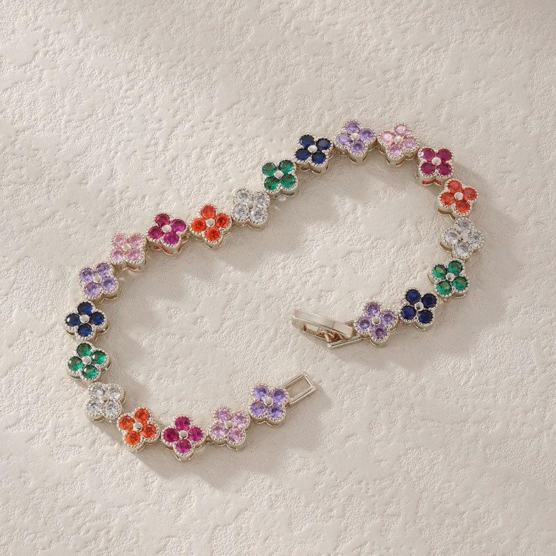 ZAKOL Korean Fashion Random Colorful Zircon Flower Plant Bracelets For Women Dopamine Girls Jewelry Party Accessories