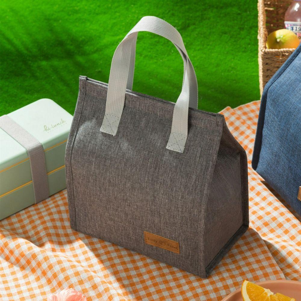 Solid Color Thermal Breakfast Organizer Tote Canvas Lunch Bag Food Hand Bags Waterproof Lunch Bag