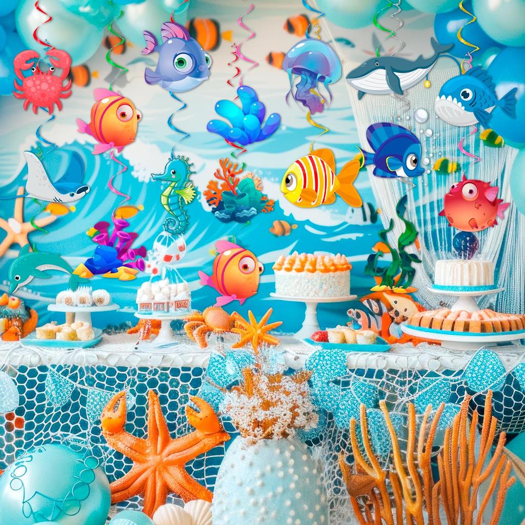 Decorações Espirais Penduradas de Animais Marinhos, 32 Peças Decoração de Espirais Penduradas Submarinas, Espirais Penduradas Decoração Espiral Submarina para Festa com Tema Oceano