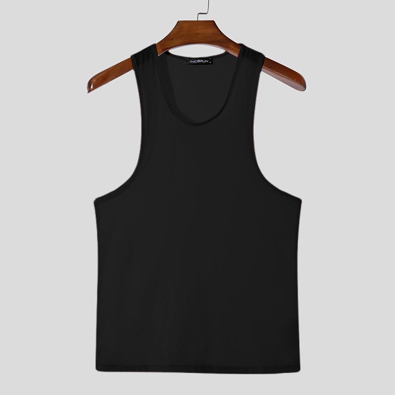 INCERUN Men Summer Sleeveless See Through Breathable Homewear Mesh Sheer Tank Tops