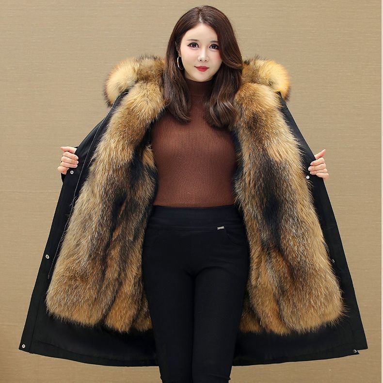 

Winter Women s Long Puffy Jacket Snow Warm Jacket Imitation Fox Fur Super Thick Parka Coat Thickened Warm Jacket XS