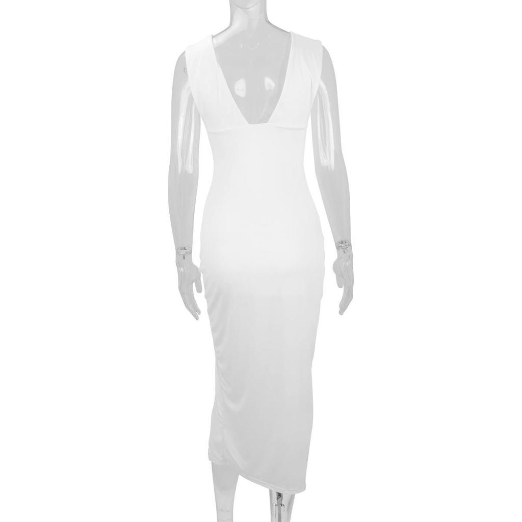 2025 European & American Women's Summer Deep V-neck Slimming Backless Slit Sexy Dress
