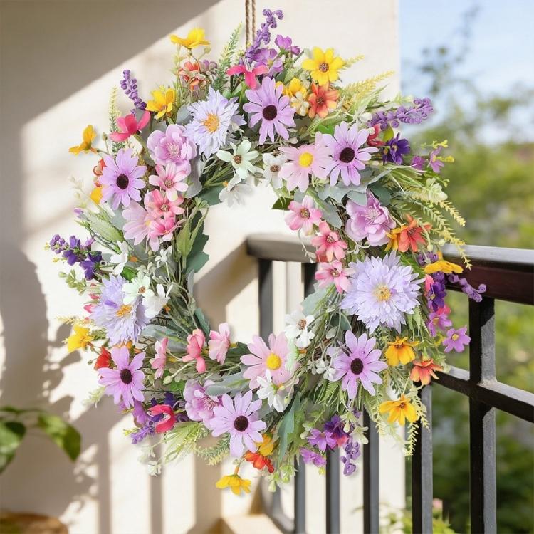 Delicate Violets Pink Blossoms Wreath Silk Flower Garlands Elegant Door Hanging Ornament Outdoor Garden Decoration
