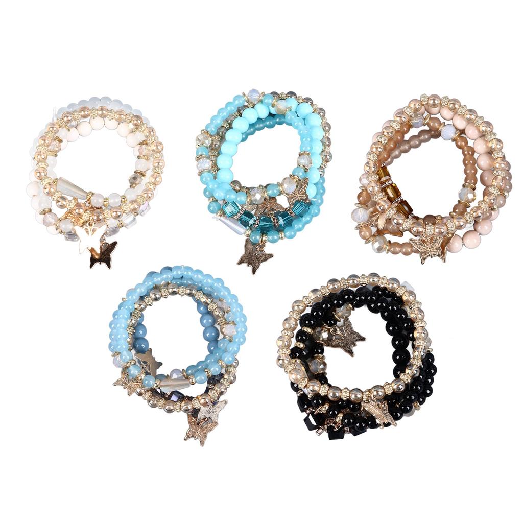 20 Pcs Butterfly Crystal Stone Stretch Pendant Bracelets Stackable Beaded Bracelet Set for Street Summer Beach