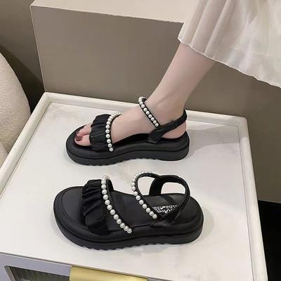 Sandals Women's Summer 2025 New Fashion Platform Fairy Style Roman Shoes Pearl Outer Wear Soft Sole Fashion