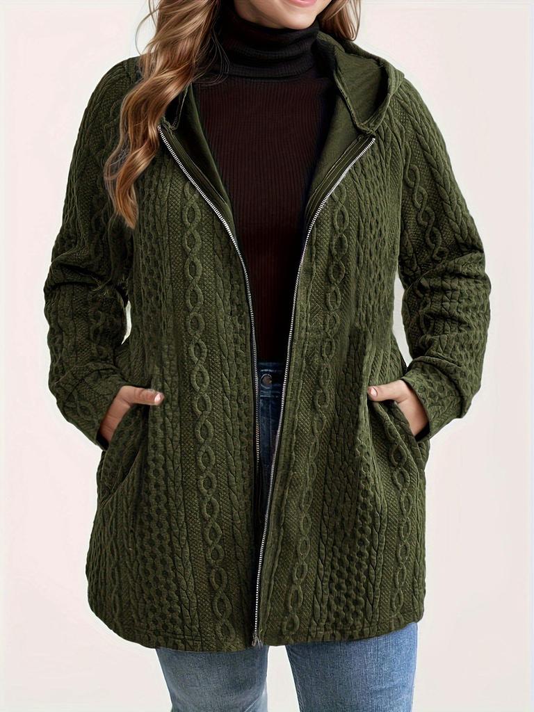 Autumn/Winter 2025 Casual Loose Hooded Women's Pure Color Ripple Patchwork Jacket