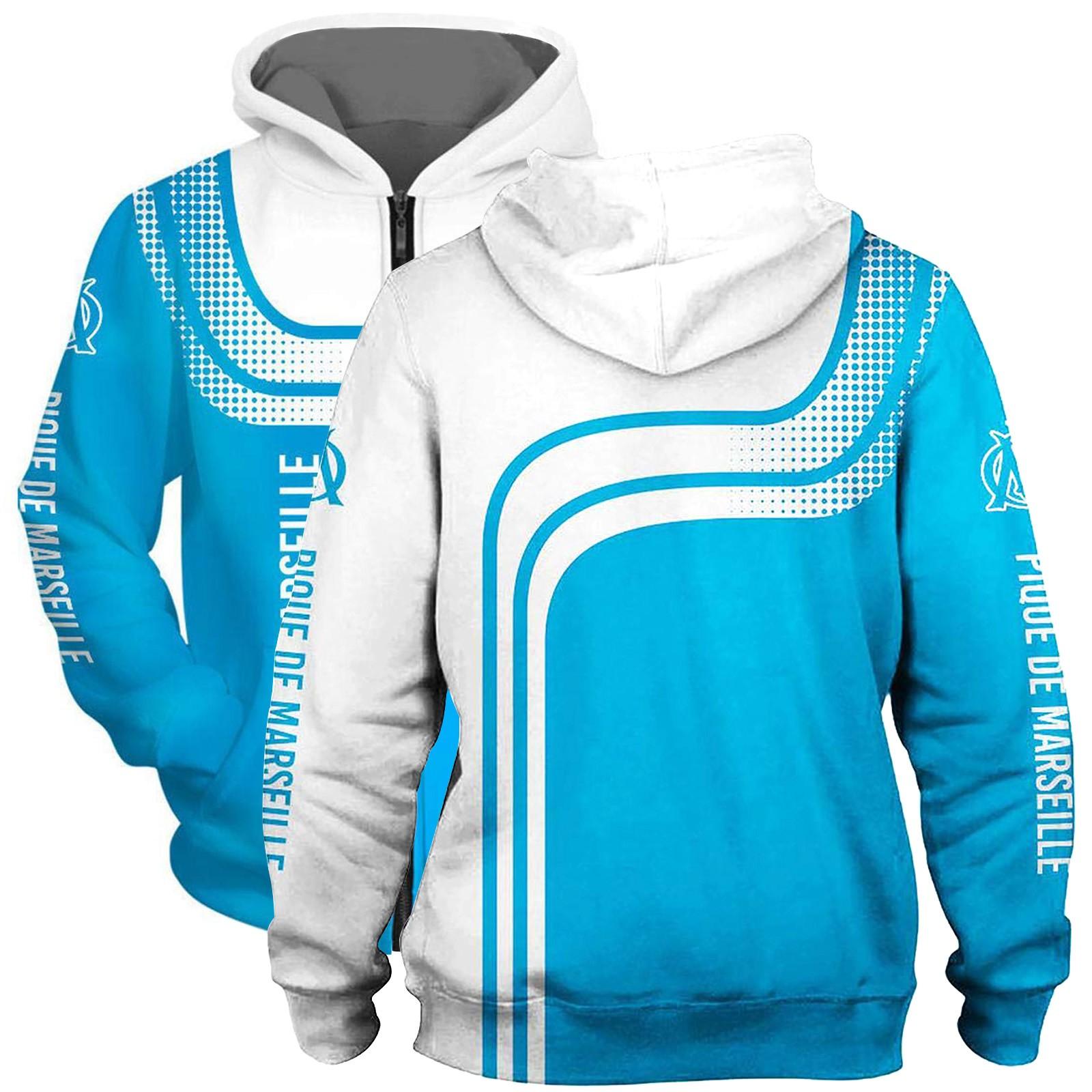 Hoodie Football Pattern Sports Zipper Long Sleeve Warm Sweatshirt M синий