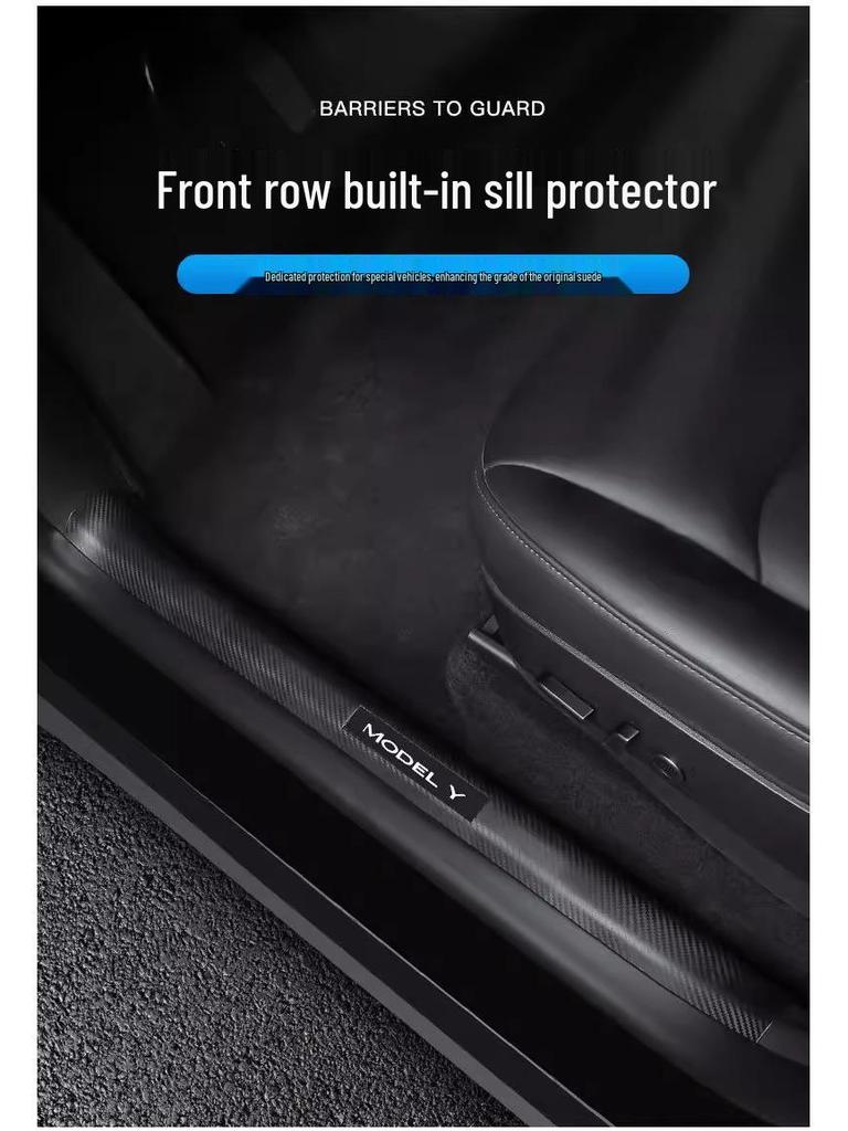 Tesla Model Y & Model 3 Carbon Fiber Rear Door Sill & Seat Back Protector Guard