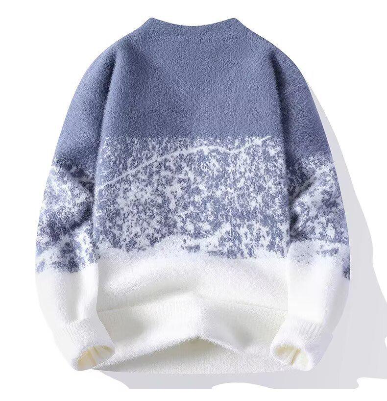 Men's Warm Gradient Mink Velvet Sweater - Half-High Collar, Casual Versatile Knitwear for Autumn/Winter