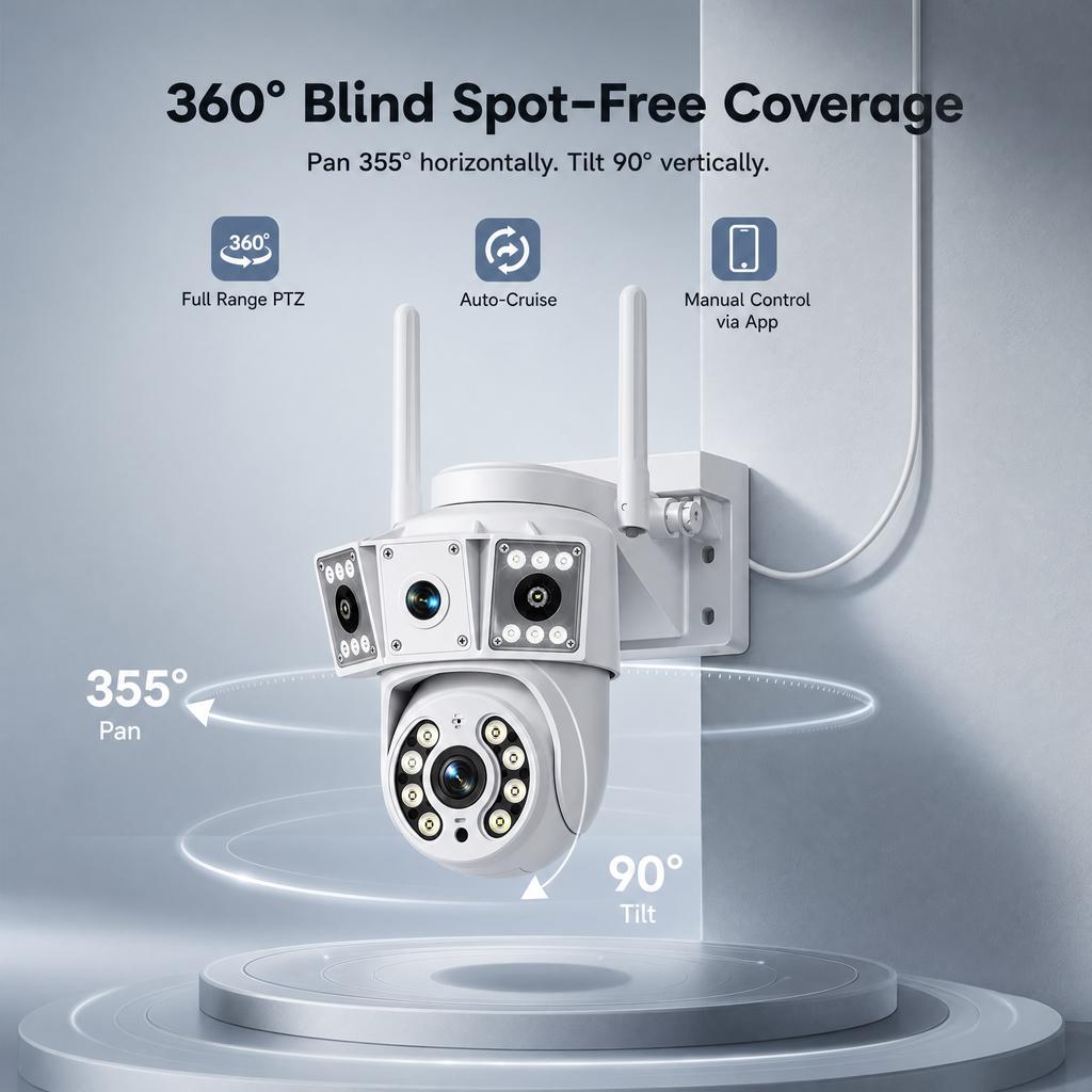 AIOOK Câmera Externa Sem Fio de Lente Dupla HD 10MP Câmera WiFi Rastreamento Móvel Visão Noturna Colorida IP CCTV Interfone de Voz Bidirecional IP66 à Prova d'Água OKAM PRO APP