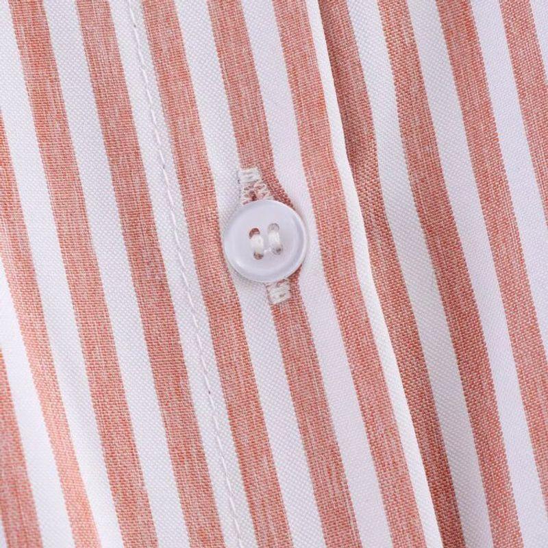 Kaslead New Women clothes Western Style Fashion Simple Long sleeve Loose Lapel Single Breasted Stripe Shirts