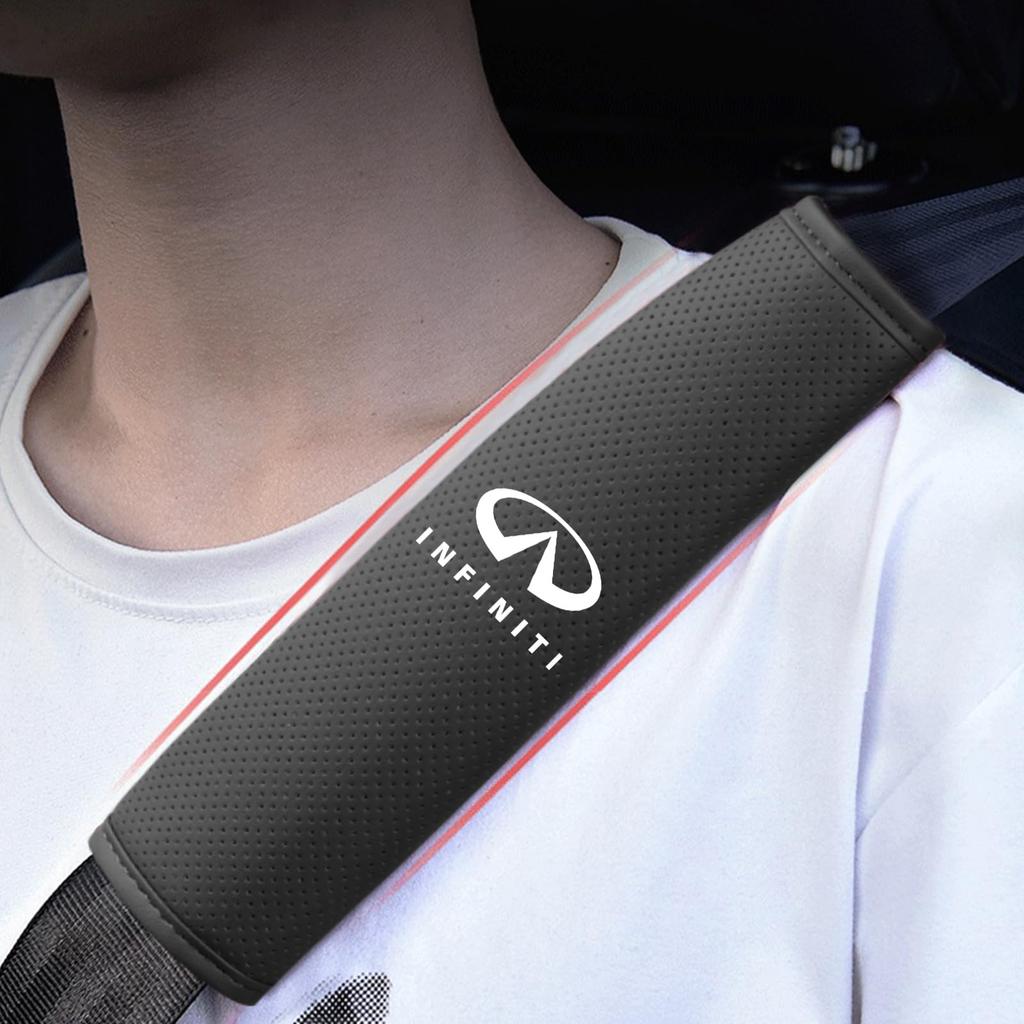 Infiniti Seat Belt Compatible with and V37 Interior Seat Belt PU Set of 2 Covers, CX36, Skyline, Cars, Emblems, Shoulders, Leather, 23cm, (Black,