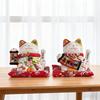7 Inch Fortune Cat with Waving Arm Ceramic Lucky Cats Feng Shui Centerpiece Decor Ornament for Home Office Shop Decoration