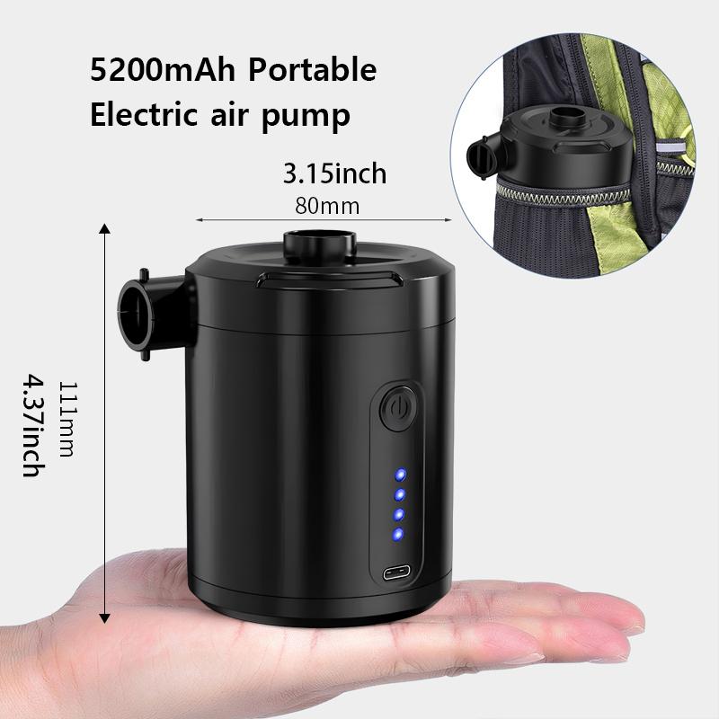 Air Pump Portable Electric Air Pump 5200mAh Rechargeable Battery USB Type-C Charging Mini Air Inflator & Deflator with 4 Nozzles