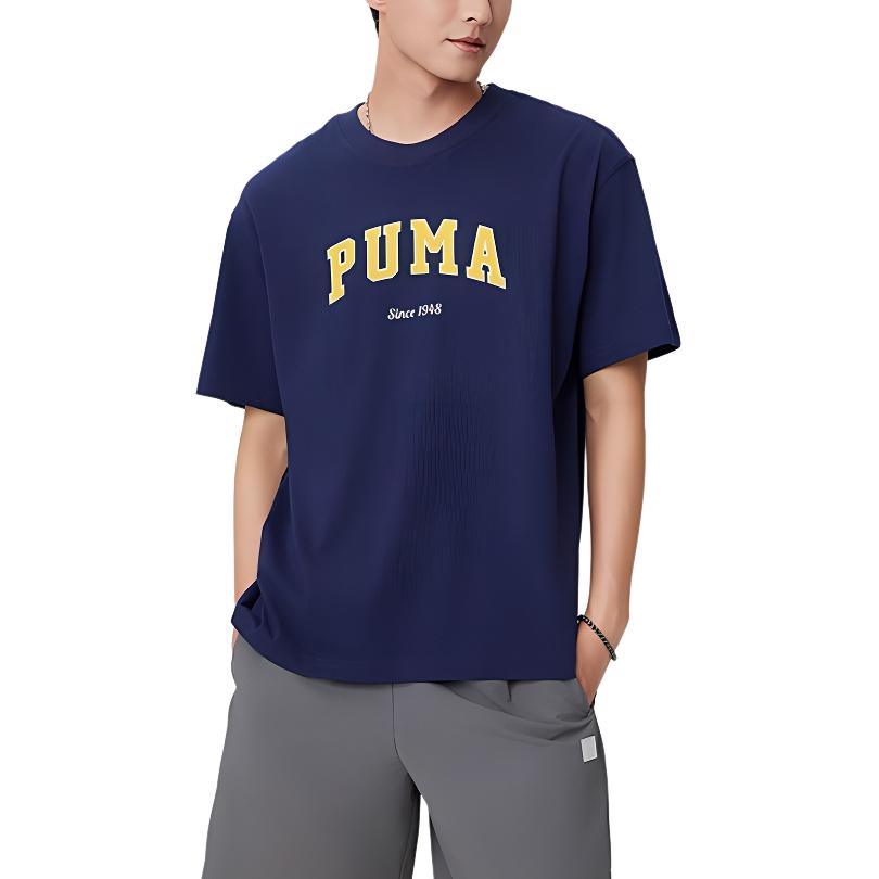 Puma Varsity Simple Comfortable Pullover Short Sleeve T-Shirt Men Tops Navy-Blue 634353-14