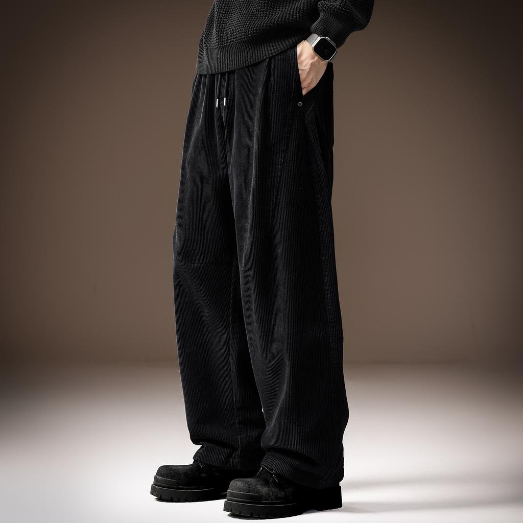 American fashion lazy wind corduroy casual pants men's spring and autumn new loose straight wide-leg dad scimitar pants