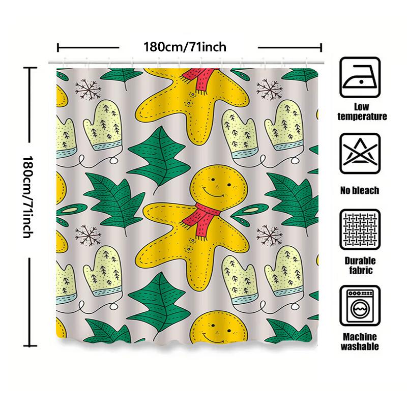Tuniu Cute Gingerbread Man Christmas Shower Curtain Funny Holiday Design for Kids & Adults
