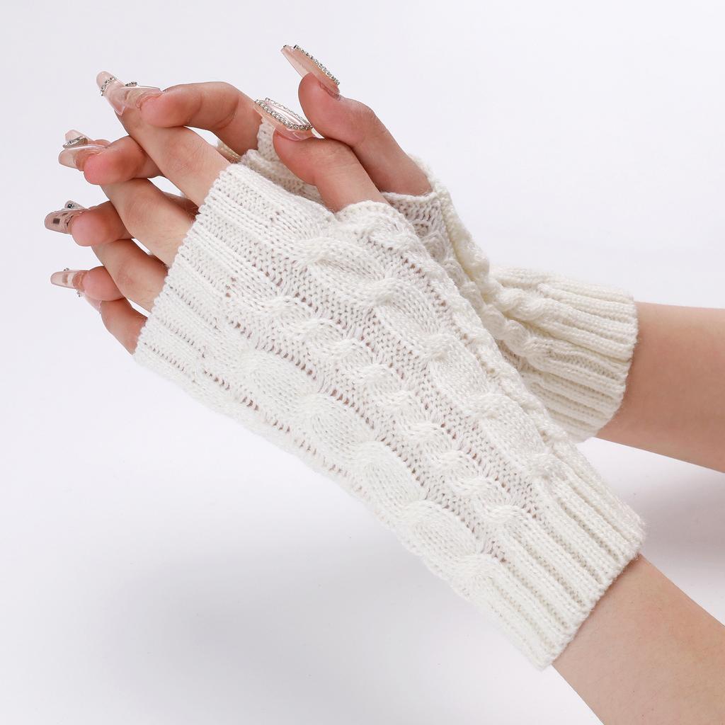 Autumn and Winter Knitted Fingerless Sleeves Short Gloves with Linen Patterns Men's and Women's Woolen Warm and Cold Proof Wrist Guards