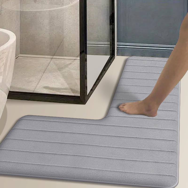 Simple L-shaped Long Stripes Kitchen Floor Mat Flannel Absorbent Cushion Home Non-slip Corner Carpet Door Mat