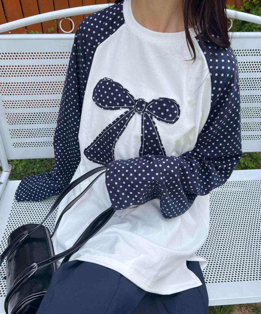 WEGO WC Punkt Raglan Patchwork Langarm Dunkelblau Damen T-Shirt,