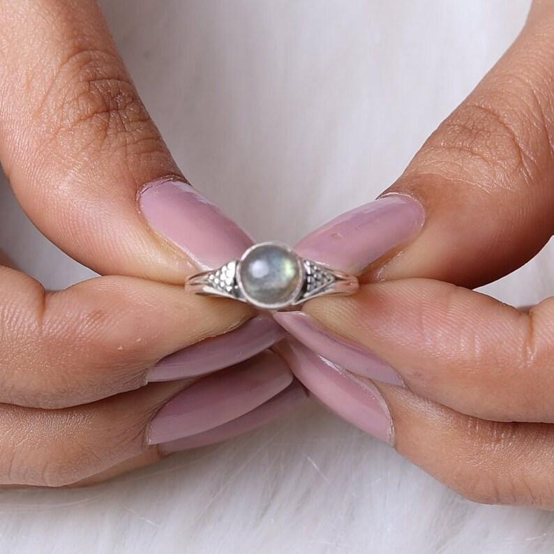 Labradorite Round gemstone Handmade Designer Boho Ring, Silver Charm Jewelry, 925 Sterling Silver, Bezel Ring