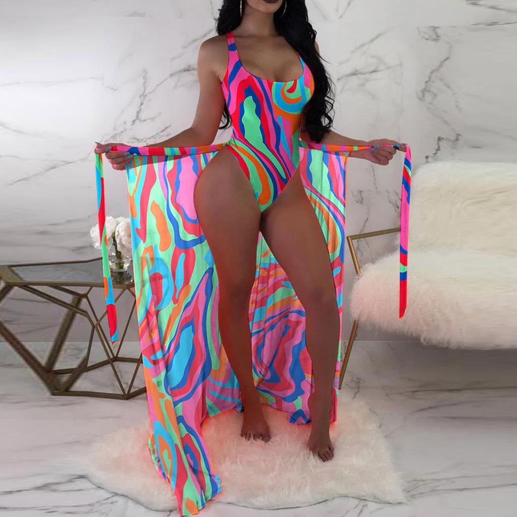 Color Mesh V-neck One-piece Bikini Women's Sexy Tight Conservative Hot Spring Swimsuit