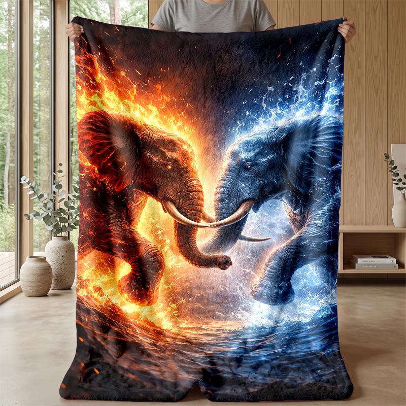 Fantasy Elephants with Mandalas Theme Blanket Lightweight Warm Flannel Blanket Decorative Throw Blanket for Home Decoration