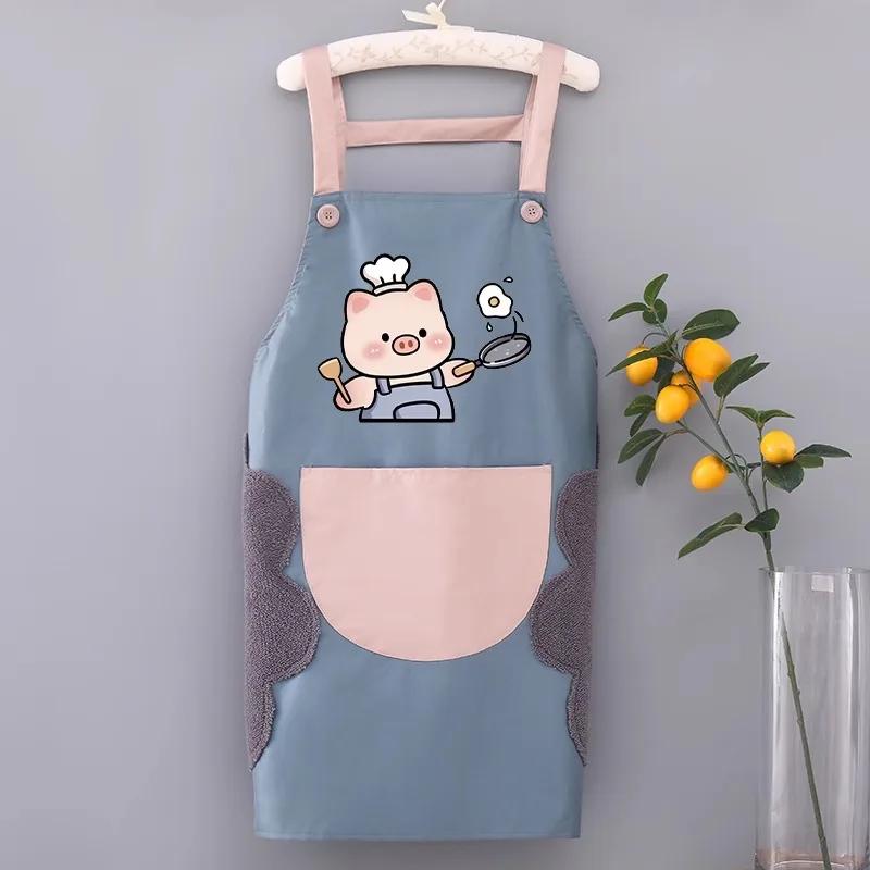 

Large Pocket Kitchen Apron Washable Polyester Sleeveless Home Catering Workwear for Cooking Baking Serving Adjustable Waterproof 84CM синій