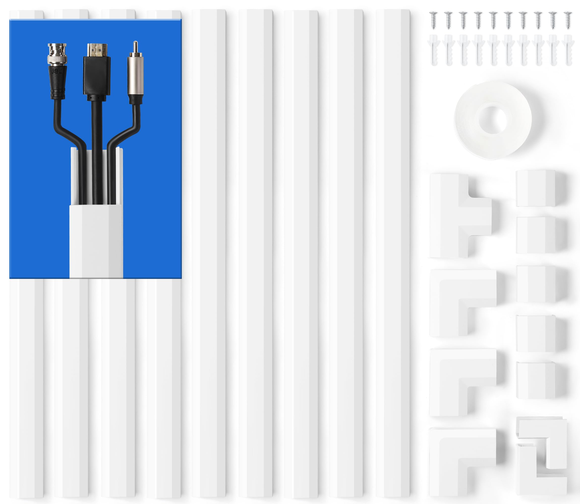 

ZhiYo Wiring Cover, 3cm (W) x 1.5cm (H) x 43cm (L) x 9 Pieces, White, Wire Concealment Cord Protector, TV Cable Cover, Paintable Wall Cord Cover,