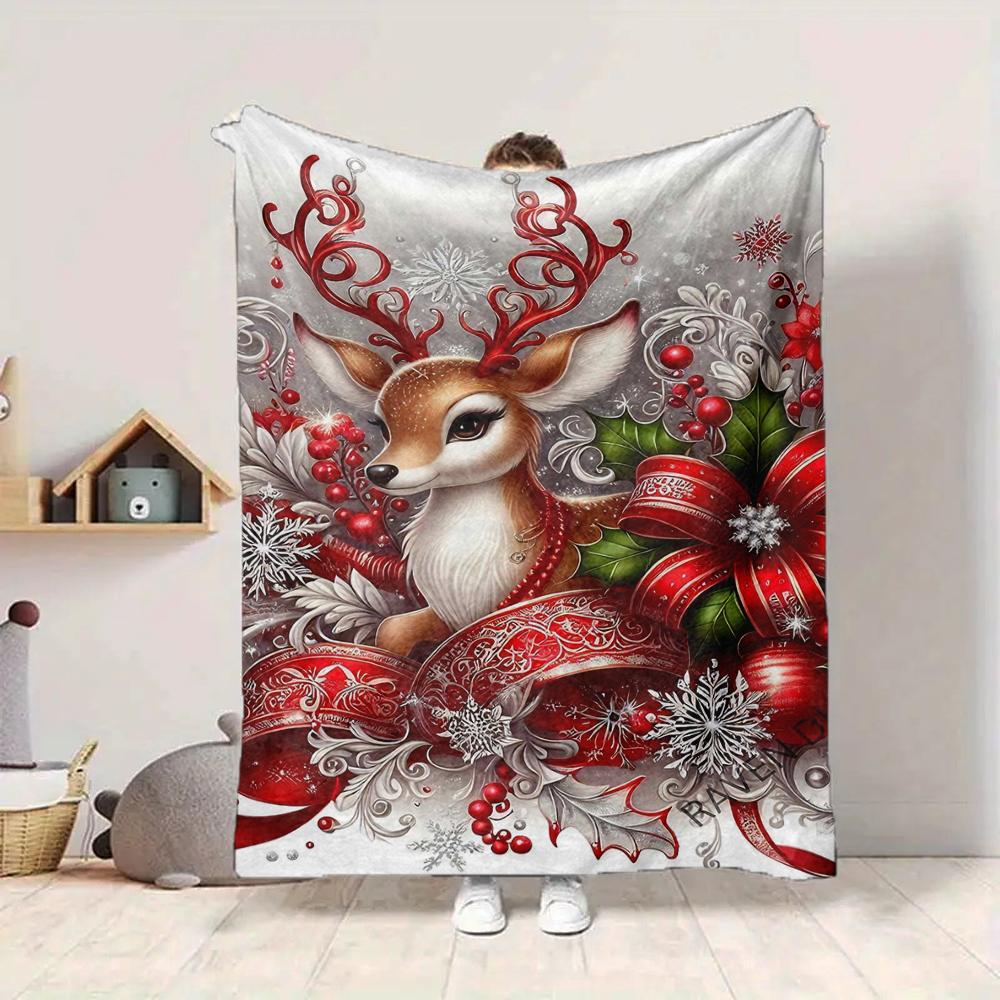 1Pc Christmas Ornaments Pattern Blanket Soft And Comfortable Casual Warm Camping Travel Christmas Halloween Gift M91714