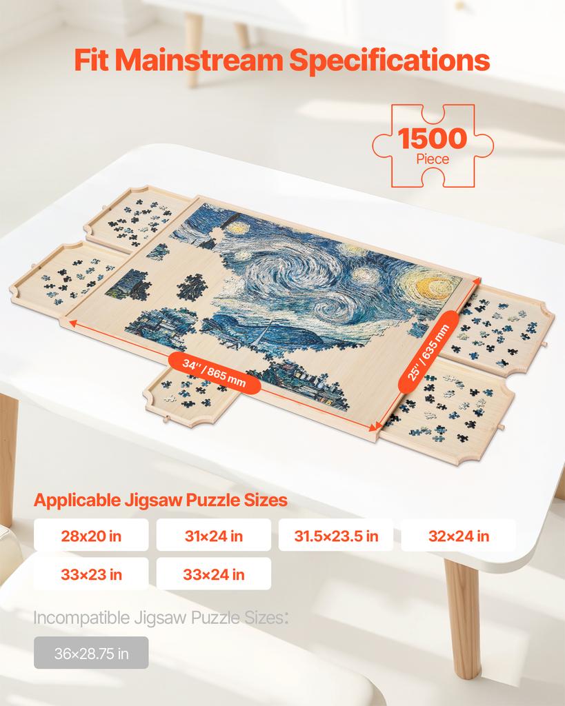 SucceBuy 1500 Piece Rotating Puzzle Board with 5 Drawers and Cover Jigsaw Puzzle Wooden Table for Adults Puzzles Organizer
