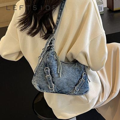 Bolsos de hombro con diseño de cinturón para mujer, bolsos de mano y carteras de tela pequeños de moda coreana Y2k 2024 para mujer