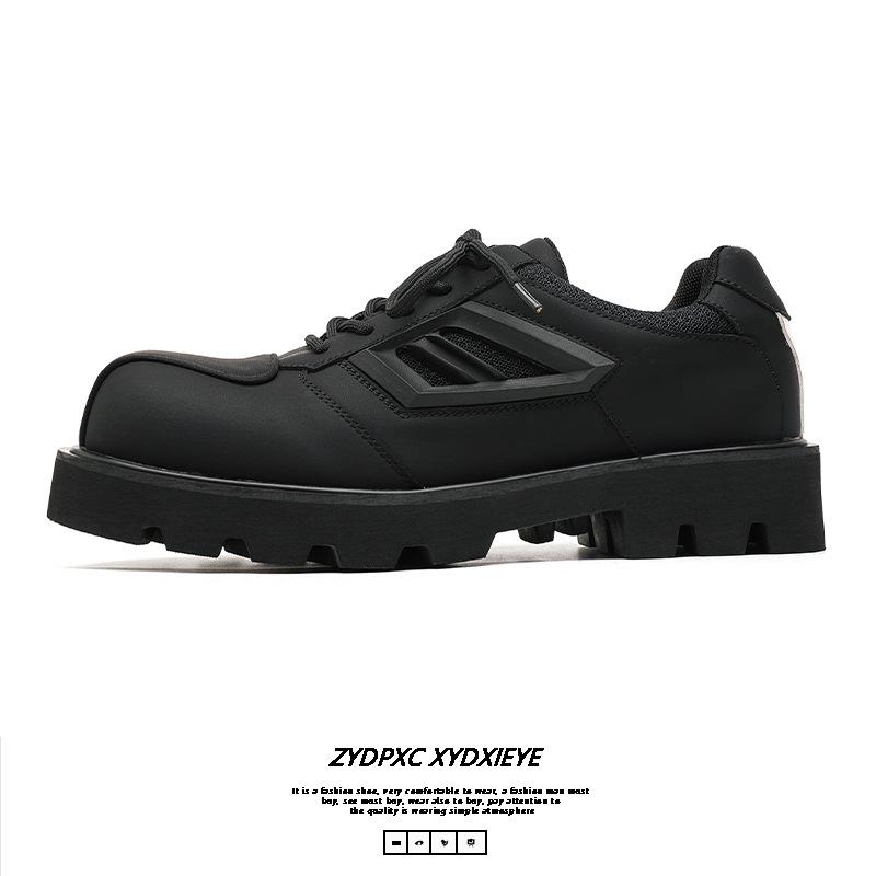 Leather shoes men's casual business British style splicing design sense niche carbon black wedding groom shoes 60668-E