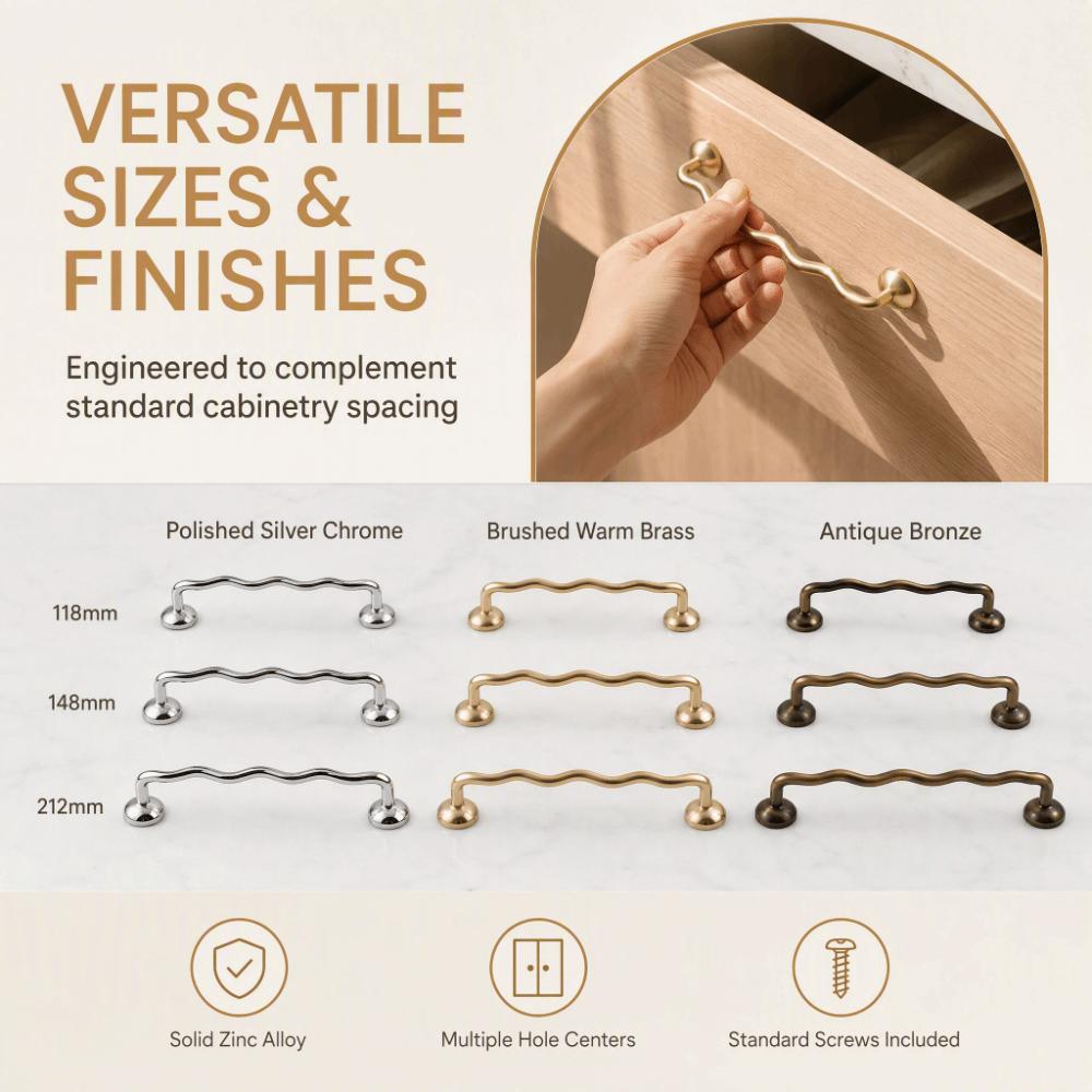 Wave Shaped Cabinet Door Handles Bright Silver Wardrobe Pulls Cabinet Bar Pulls  For Wardrobe