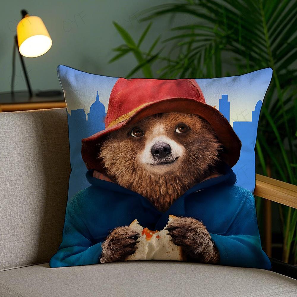 Cute P-Paddington Bear Pillow Case Anti-Dustmite Pillowcase Invisible Zipper Silky Short Plush Sofa Cushion Cover