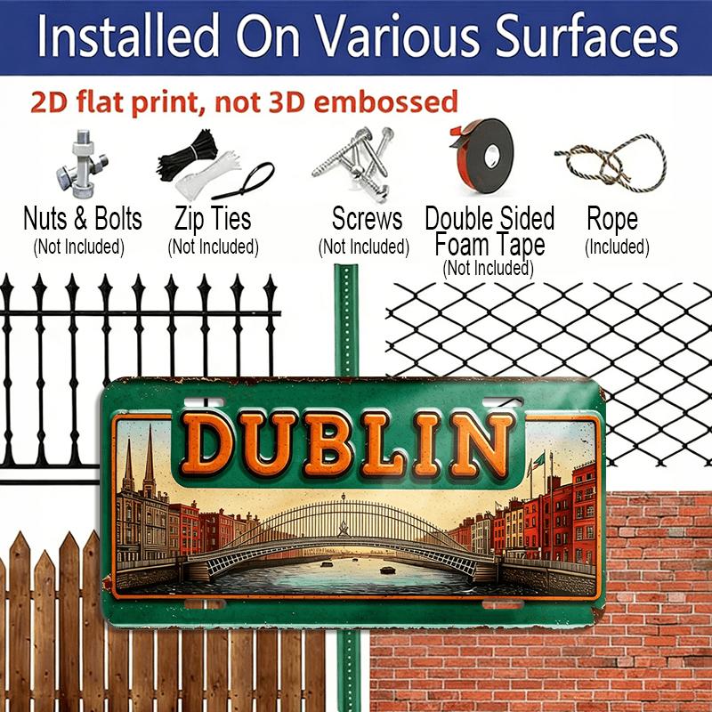 2D Flat, 1pc, Vintage Aluminium Decorative Sign, for Decorationg Only, Outdoor Wall Art (11.8×5.9 Inch), "DUBLIN" Aluminum Sign, Retro City Wall Art
