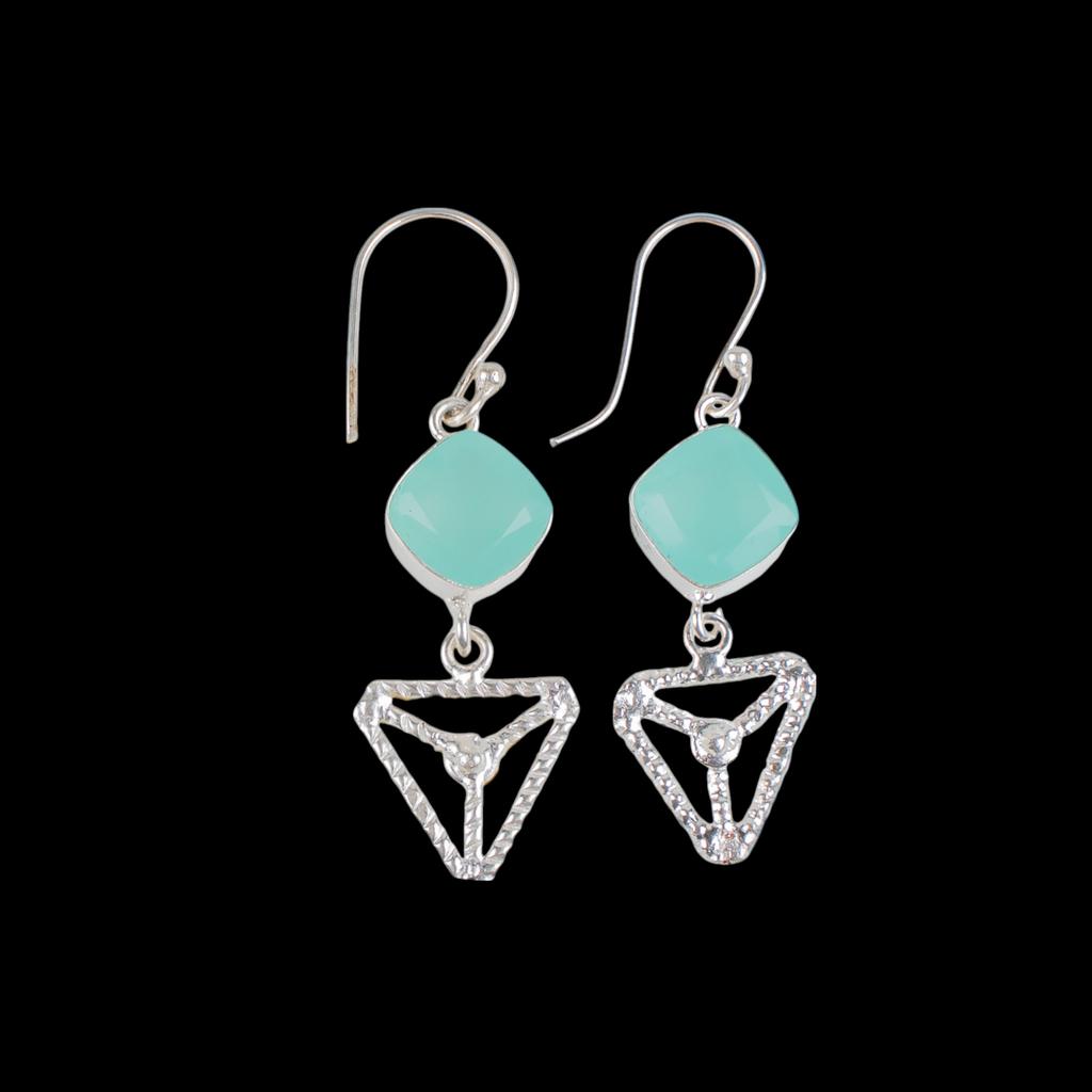 Aqua Chalcedony Gemstone 925 Sterling Silver Jewelry Handcrafted Earrings 2.00" EE-45-15