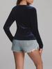 Gold Velvet Long-Sleeve Irregular V-Neck Top - Sexy Retro Waist Design for Women