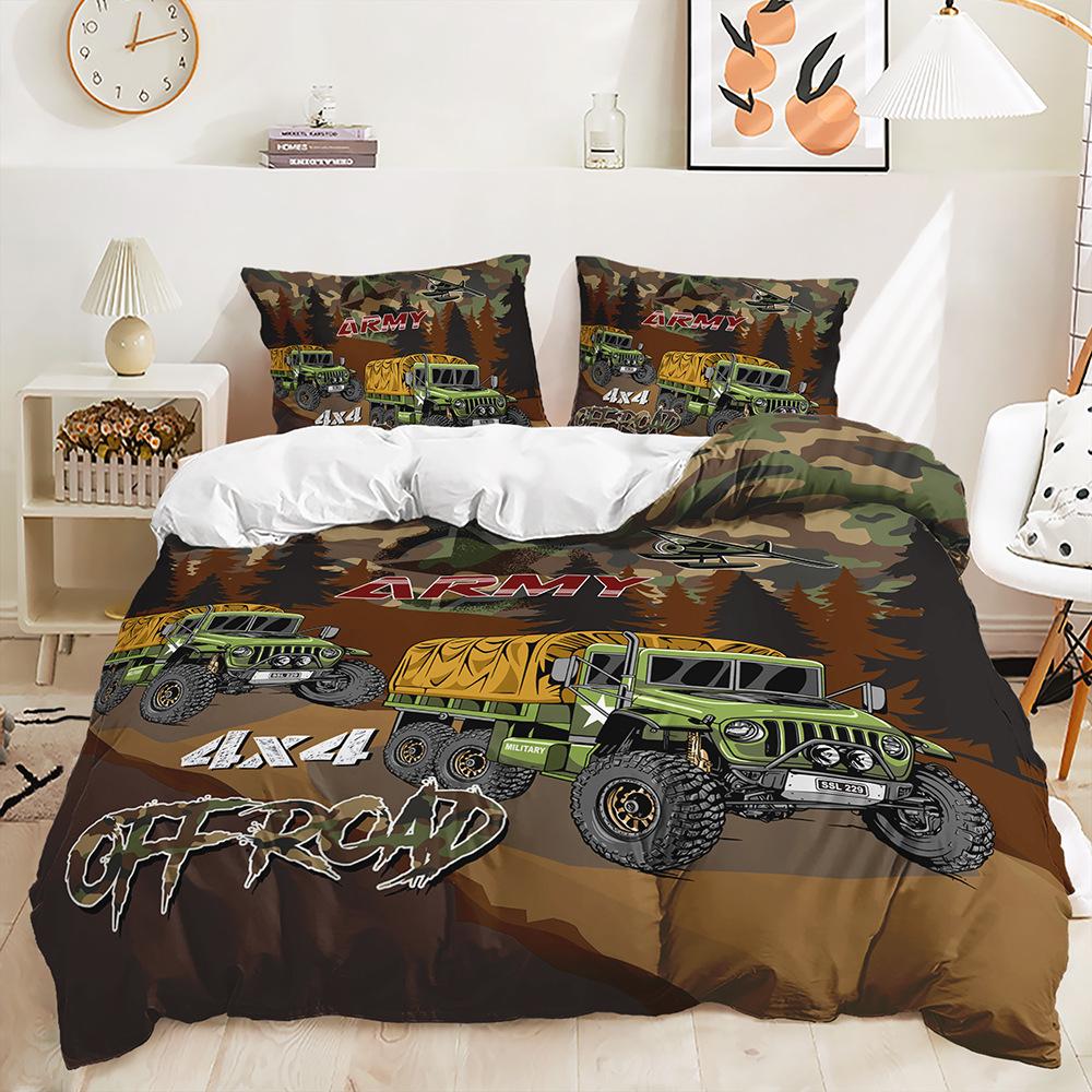 Three-Piece Bulldozer Large Truck Quilt Cover Two-Piece Bedding Kit