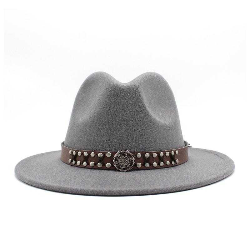 

Ji Nan Ladies Wool Jazz Hat Big Eaves Hat Trendy Flat Edge Top Hat L（58-60cm）