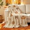 1pc, Autumn Bear Print Flannel Blanket, Featuring Bear, Bow, Cinnamon Roll, and Pumpkin Elements, Single-sided Print, Suitable for Study Room Leisure,