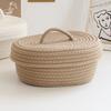 Desktop Storage Box with Lid Handmade Cotton Rope Storage Basket for Makeup Sundries Snack Needles